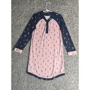 Hanna Andersson Girls 120 (6-7) Floral Nightgown Pink Navy Raglan Henley Pajamas